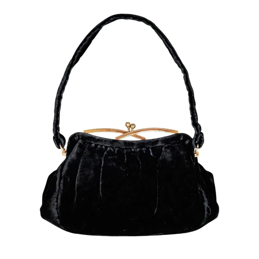 Vintage 40s/50s Whiting and Davis MCM Black Velvet Evening Handbag